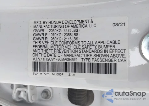 2021 Honda Accord Sport from USA, damaged, VIN 1HGCV1F30MA094579